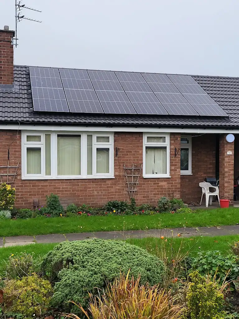 Completed domestic solar panel array on a house near Warrington